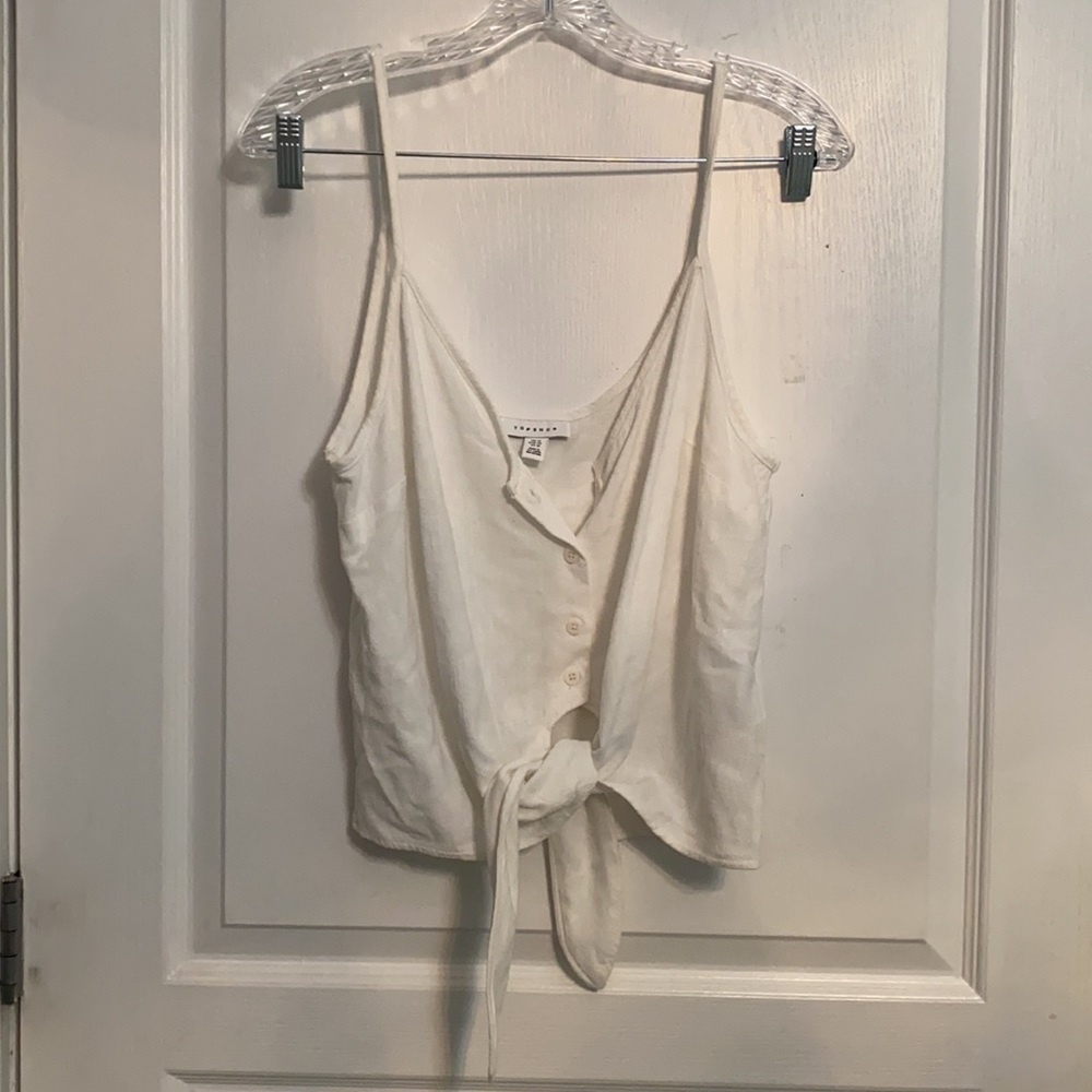 Topshop White Button-Up Tie Top